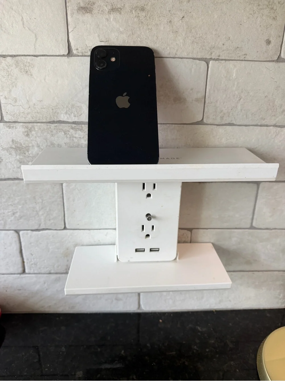 Sharper Image White Floating Shelf with Dual USB and Outlet